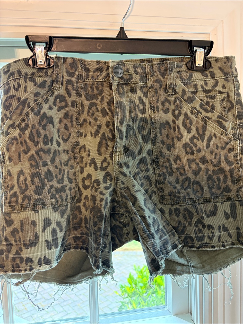 Kut from the cloth Leopard Print Denim Shorts - Distressed Edge